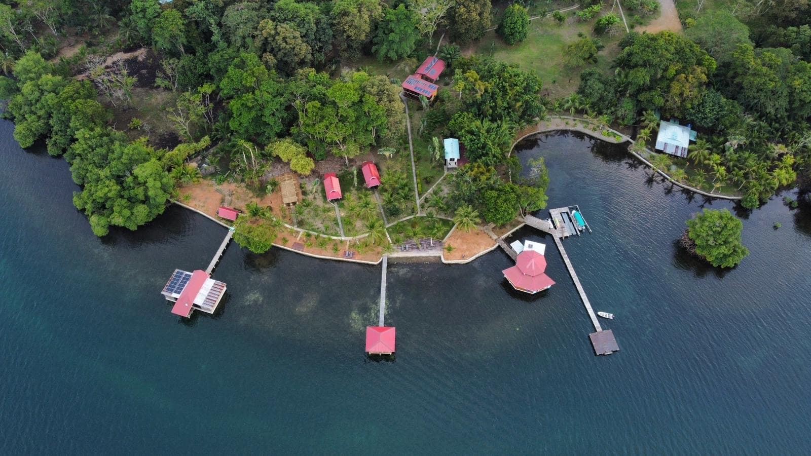 Aerial view of entire Dolphin Blue Paradise resort - Private Island Buyout package, Bocas del Toro