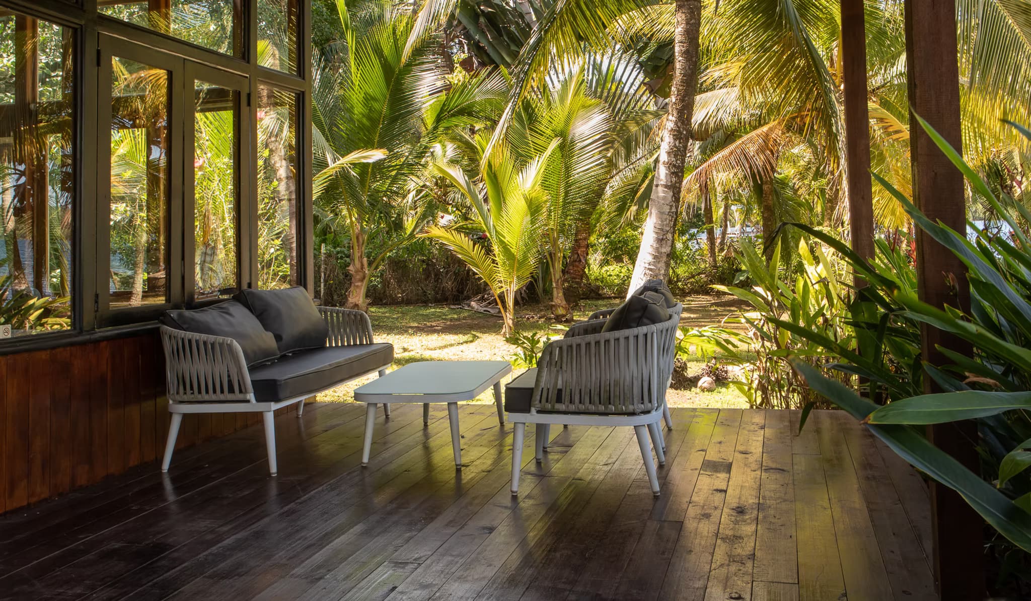 Salon Azul interior views at Dolphin Blue Paradise, Bocas del Toro - renovated space for yoga, relaxation, and wellness activities